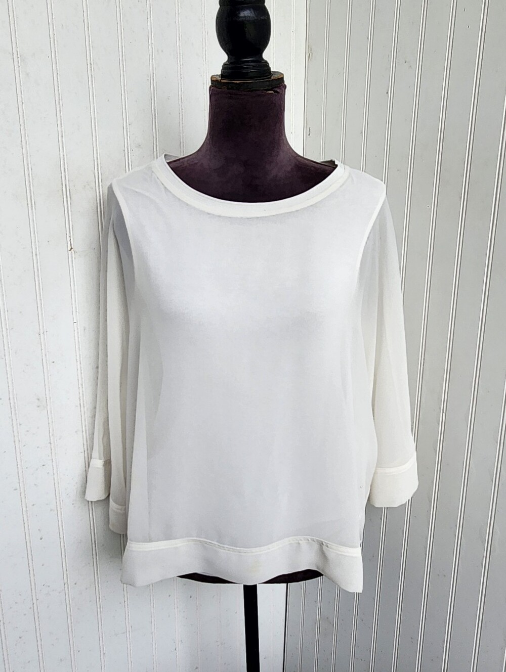 Zara Top Womens Sz XS Kimono Short Sleeves Shirt Cream White Flowy Layered Sheer